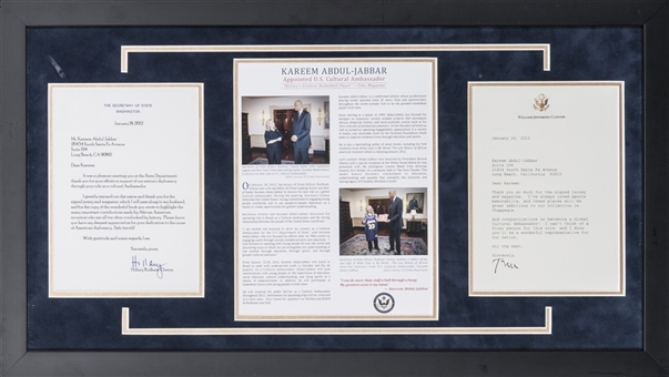 Hillary Rodham Clinton & Bill Clinton Letters (Bill Clinton Signed) To Kareem Abdul-Jabbar In 28x16 Framed Display (Abdul-Jabbar LOA)
